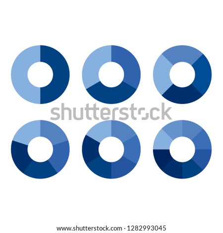 Set of simple blue gradient info piecharts / segment of circle element icons for 1 2 3 4 5 6 7 8. Modern flat design infographics template for app ui ux web button vector isolated on white background