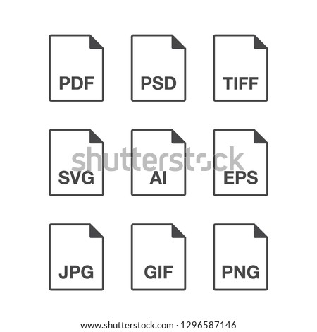 Black popular thin line document file format icons set. Multi types simple flat design vector pictogram for app ads web website button ui ux interface elements isolated on white background