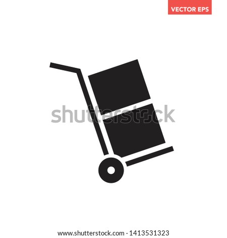 Black single handcart 2 heavy cargo boxes shipping delivery icon, simple cart infographic interface concept elements app ui ux web button logo, graphic flat design vector isolated on white background