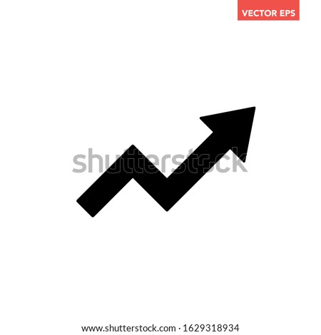 Single black zig-zag arrow growing pointing move up on chart graph icon, eps 10 vector trending upwards flat design interface infographic element for app ui ux web button isolated on white background