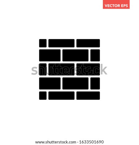 Black simple square strong brick wall pieces icon, building structure pattern flat design infographic pictogram vector, app logo web button ui ux interface elements isolated on white background