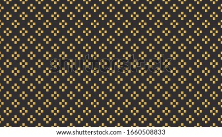 Golden retro repeatable square cross flower shapes pattern design. Geometric seamless surface vector isolated on black background