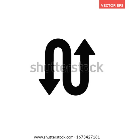 Black single 2 way double curved arrows icon, simple up down flat design concept vector for app ads web banner button ui ux interface elements isolated on white background