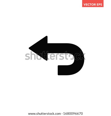 Black go back return arrow icon, simple vector u turn shape pointer flat design pictogram concept vector for app ads web banner button ui ux interface elements isolated on white background