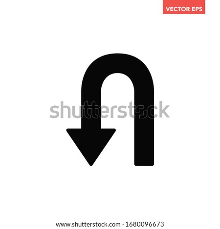 Black go back return arrow icon, simple vector u turn shape pointer flat design pictogram vector elements for app ads web banner button ui ux interface elements isolated on white background
