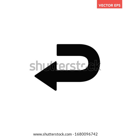 Black go back return arrow icon, simple vector u turn shape pointer flat design pictogram concept vector for app ads web banner button ui ux interface elements isolated on white background