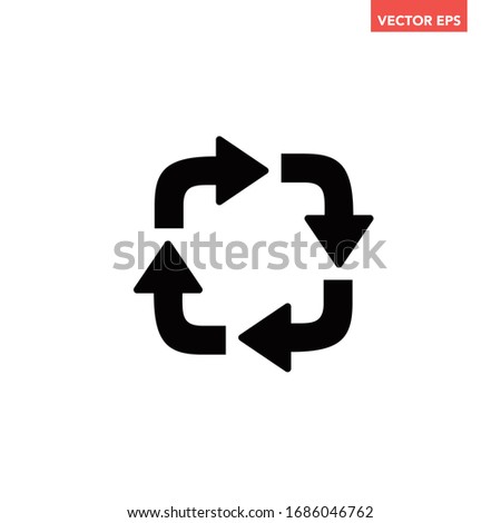 Black repetitive process with round square arrows icon, simple 4 angle arrows flat design pictogram concept vector for app ads web banner button ui ux interface elements isolated on white background
