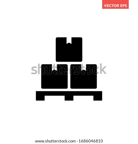 Black pile of stacked sealed goods cardboard boxes icon, generic concept flat design illustration, pictogram vector for app ads web banner button ui ux interface elements isolated on white background