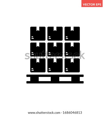 Black pile of stacked sealed goods cardboard boxes icon, generic concept flat design illustration, pictogram vector for app ads web banner button ui ux interface elements isolated on white background