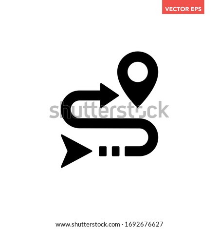 Black single route tracking motion icon, simple line path searching mark flat design vector pictogram vector for app ads logo web website button ui ux interface elements isolated on white background