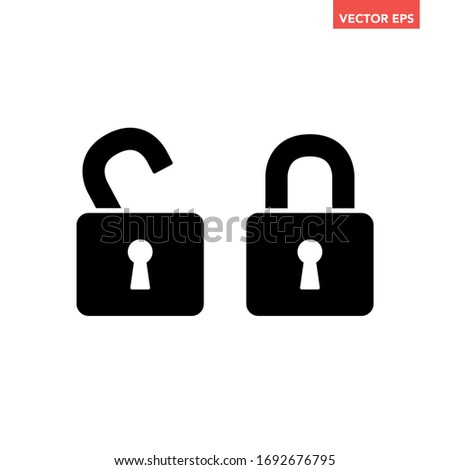 Black lock switch to unlock icon, simple information security flat design vector pictogram vector for app ads logotype web website button ui ux interface elements isolated on white background