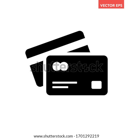 Soiled black premium credit cards icon, simple digital ecommerce transaction flat design infographic pictogram vector,  for app logo web button ui ux interface elements isolated on white background