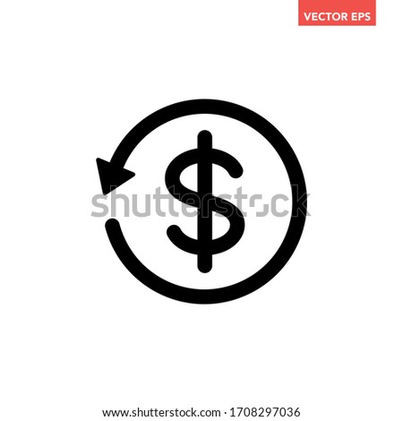 Black round cash back mark icon, global e commence financial investment rotation flat design vector pictogram, infographic interface elements for app logo web button ui ux isolated on white background