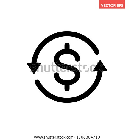 Black round money back refund investment line icon, financial repeat arrow flat design vector pictogram, infographic interface elements for app logo web button ui ux isolated on white background