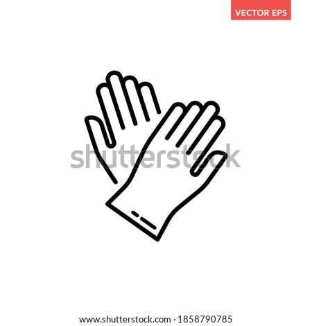 Black single pair of rubber gloves line icon, simple washing wear flat design vector pictogram, infographic vector for app logo web website button ui ux interface elements isolated on white background