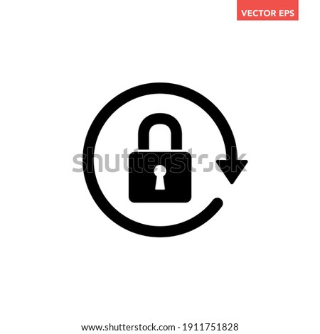 Black round lock reload icon, simple secure key protection flat design vector pictogram, infographic vector for app logo web website button banner ui ux interface elements isolated on white background