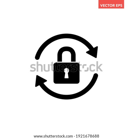 Black reset password icon, simple round key protection flat design vector pictogram, infographic vector for app logo web website button banner ui ux interface elements isolated on white background
