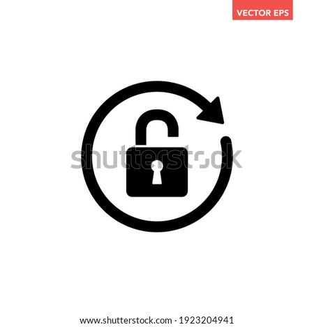 Black round open lock icon, simple secure key protection flat design vector pictogram, infographic vector for app logo web website button banner ui ux interface elements isolated on white background