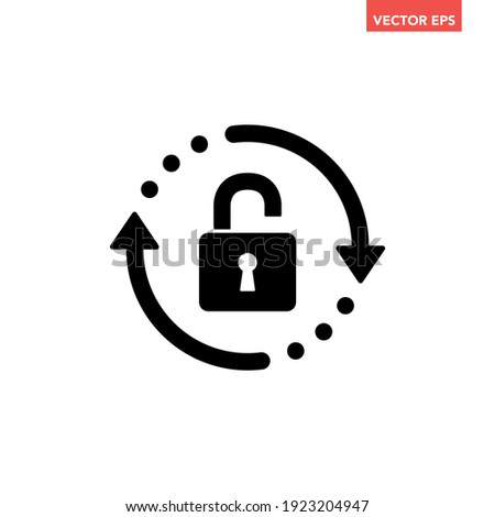Black round open lock icon, simple secure key protection flat design vector pictogram, infographic vector for app logo web website button banner ui ux interface elements isolated on white background