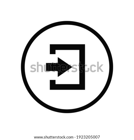 Black round logoin entry arrow icon, sign in log in file share import export, simple flat design concept vector for app ads web banner button ui ux interface elements isolated on white background