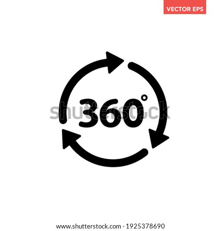 Black single round 360 degrees icon, simple 1 arrow rotation shape flat design vector pictogram vector for app ads logotype web website button ui ux interface elements isolated on white background