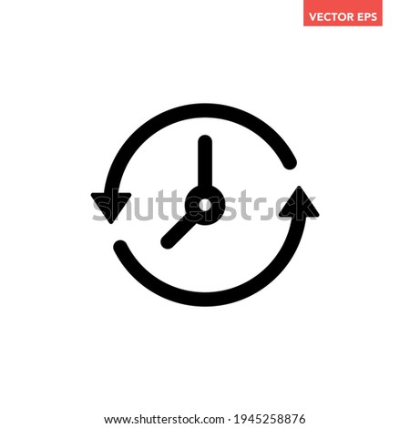 Black go back time on clock line con, simple round past time flat design vector pictogram, infographic vector for app logo web website button ui ux interface elements isolated on white background