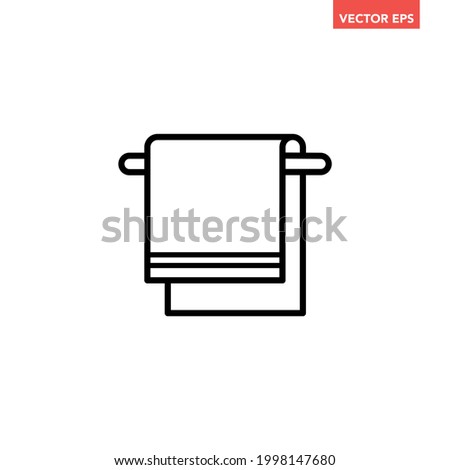 Black single towel with hanger rack line icon, simple laundry flat design vector pictogram, infographic vector for app logo web website button ui ux interface elements isolated on white background
