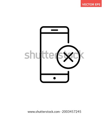 Black single phone cancel line icon, simple digital not accepted or approved flat design pictogram, infographic vector for app logo web button ui ux interface element isolated on white background