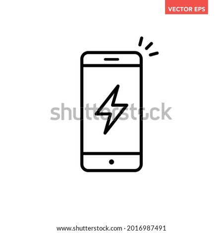 Black single phone charging line icon, simple electronic flat design pictogram, infographic vector for app logo web website button ui ux interface elements isolated on white background