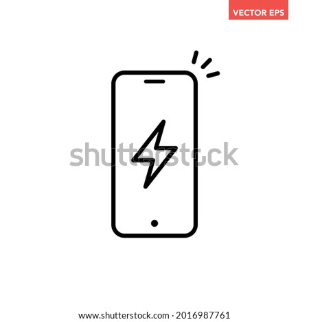Black single phone charging line icon, simple electronic flat design pictogram, infographic vector for app logo web website button ui ux interface elements isolated on white background