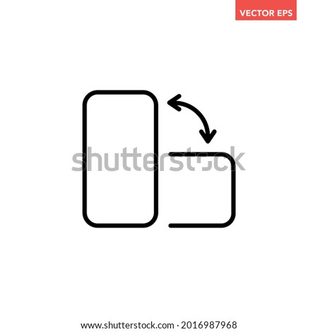 Black mobile phone rotation line icon, simple digital horizontal rotation flat design pictogram, infographic vector for app logo web button ui ux interface elements isolated on white background