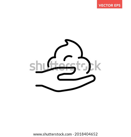 Black single foam cream in hand line icon, simple skin cleansing flat design vector pictogram, infographic vector for app logo web website button ui ux interface elements isolated on white background