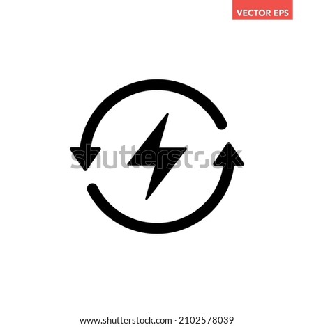 Black round recharging icon, simple energy flat design vector pictogram, infographic for app logo web website button ui ux interface elements isolated on white background