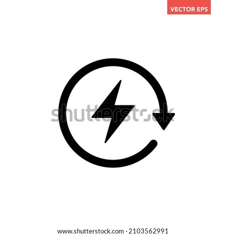 Black round energy circle line icon, simple recharging flat design vector pictogram, infographic for app logo web website button ui ux interface elements isolated on white background