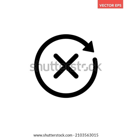 Black round update failed icon, simple cycle rotating arrow syncing flat design pictogram vector for app logo ads web webpage button ui ux interface elements isolated on white background