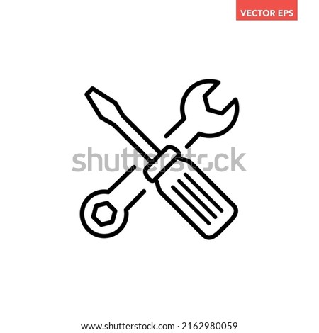 Black single maintenance line icon, simple outline crossed tool flat design pictogram, infographic vector for app logo web button ui ux interface elements isolated on white background