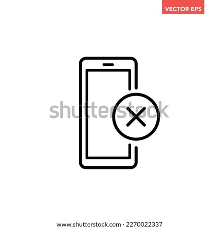 Black single phone cancel line icon, simple digital failed or incorrect outline flat design pictogram, infographic vector for app logo web button ui ux interface elements isolated on white background