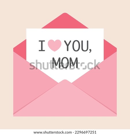 Single colorful love message mail with red heart stamp vector flat design illustration for Valentine day, Mother's day, Women's Day interface app icon ui ux banner web isolated on pink background