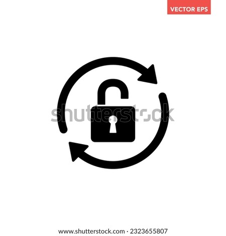 Black reset password icon, simple round key protection flat design vector pictogram, infographic vector for app logo web website button banner ui ux interface elements isolated on white background