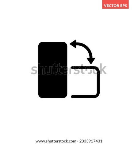 Black mobile phone rotation icon, simple digital tech horizontal rotate flat design pictogram, infographic vector for app logo web button ui ux interface elements isolated on white background