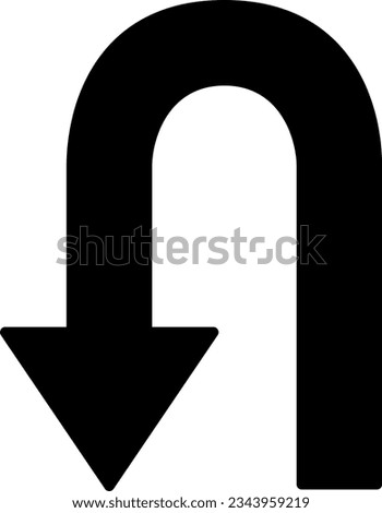 Black return arrow icon, simple go back sign vector u turn shape pointer flat design pictogram vector elements for app ads web banner button ui ux interface elements isolated on white background