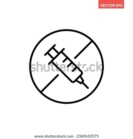 Black single round steroids free line icon, simple antibiotic ingredient no contain mark flat design pictogram, infographic vector for app logo web button ui ux interface isolated on white background