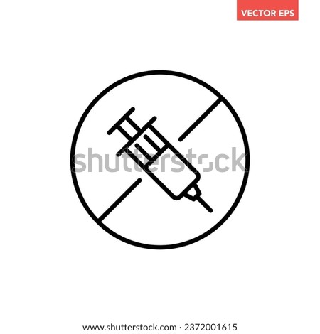 Black single round no hormones line icon, simple allergy ingredient no contain mark flat design pictogram, infographic vector for app logo web button ui ux interface isolated on white background