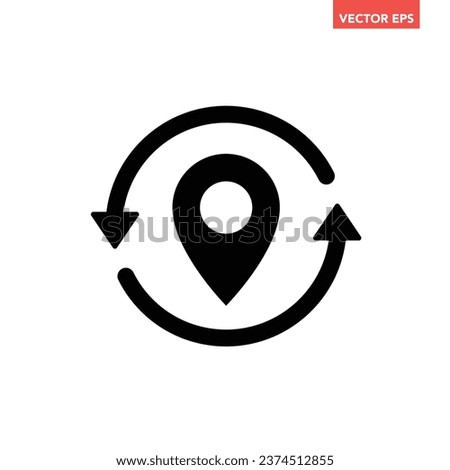 Black round update position mark icon, simple tracking state flat design vector pictogram, infographic interface elements for app logo web website banner button ui ux isolated on white background