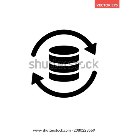 Black single database refresh, simple data centre update flow flat design vector pictogram, infographic interface elements for app logo web button ui ux isolated on white background