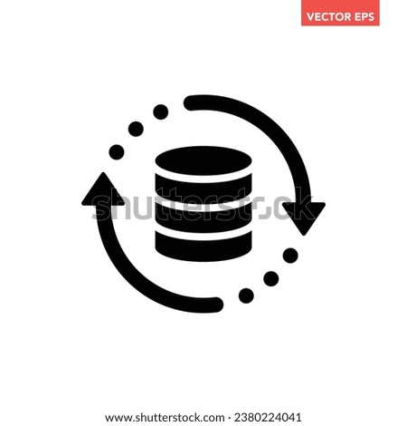 Black single database refresh, simple data update flow flat design vector pictogram, infographic interface elements for app logo web button ui ux isolated on white background