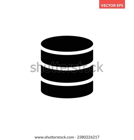 Black single database icon, simple tech storage flat design vector pictogram, infographic interface elements for app logo web button ui ux isolated on white background