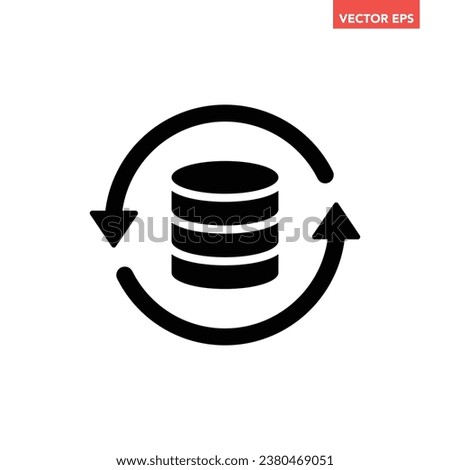 Black single database refresh, simple data update arrow loop flat design vector pictogram, infographic interface elements for app logo web button ui ux isolated on white background