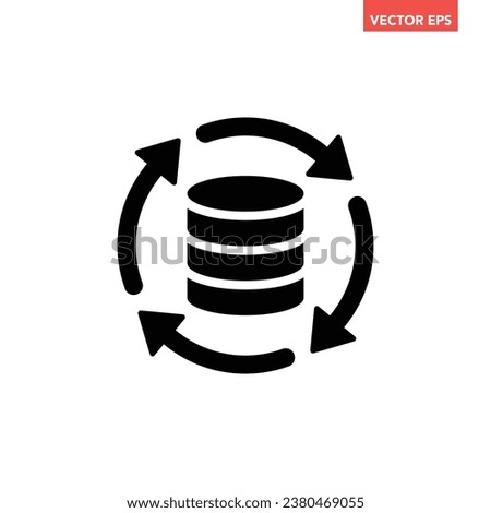 Black single database refresh glyph icon, simple data update flow arrow flat design vector pictogram, infographic interface elements for app logo web button ui ux isolated on white background