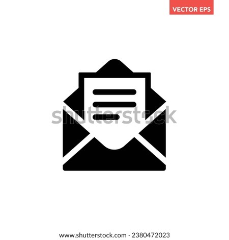 Black single email letter icon, simple mail envelope flat design vector pictogram, infographic interface elements for app logo web button ui ux isolated on white background
